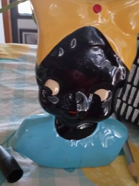 Mccoy Ceramic Bust Vase in Black, Yellow & Blue